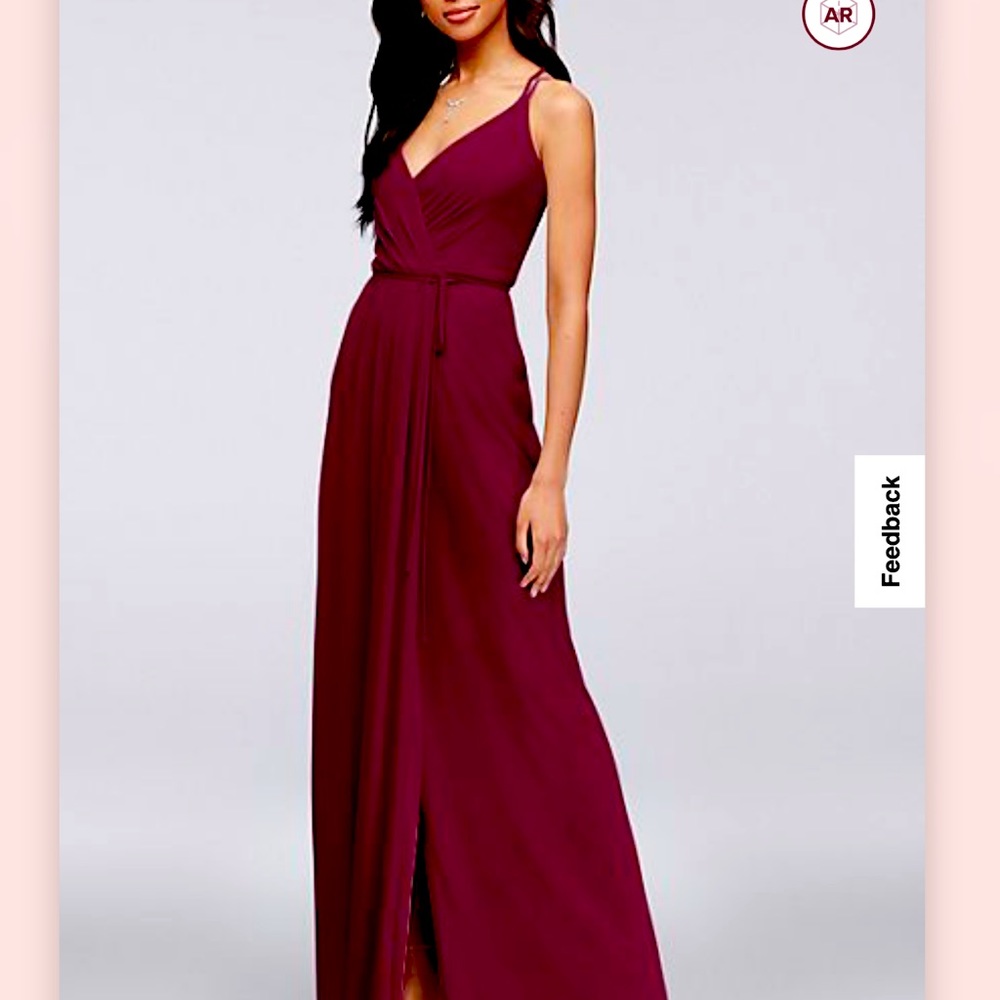 Wine Davids bridal Double strap long georgette bridesmaid wrap dress